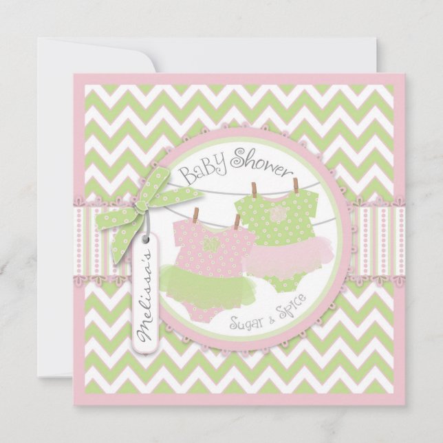 Invitación Chicas gemelos Tutus Chevron Imprimir Baby Shower (Anverso)