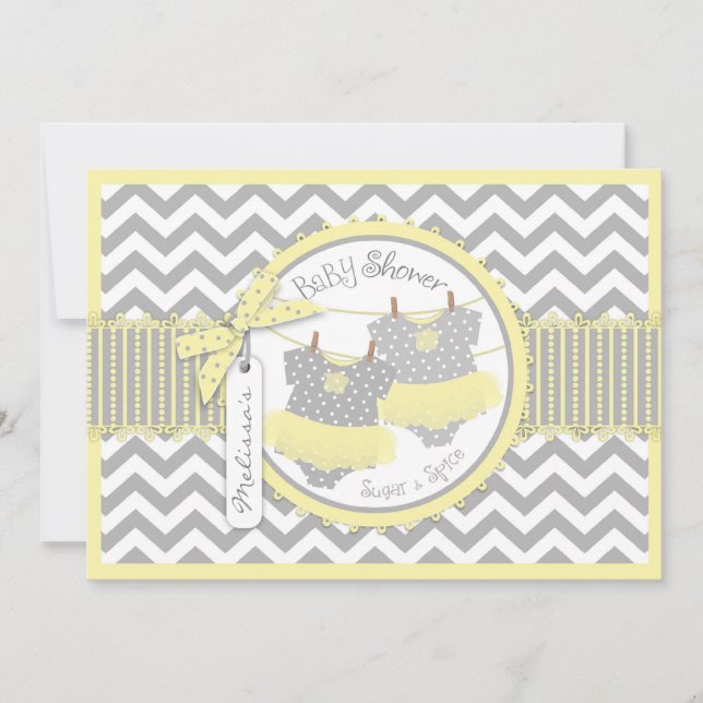 Invitación Chicas gemelos Tutus Chevron Imprimir Baby Shower (Anverso)