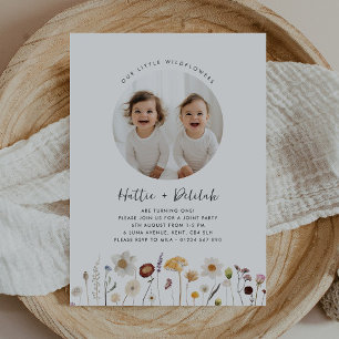 Invitación Chicas gemelos Wildflower Foto Cumpleaños Conjunto