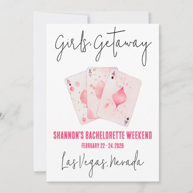 Invitación Chicas Getaway, Fiesta de Casino Bachelorette Week (Anverso)