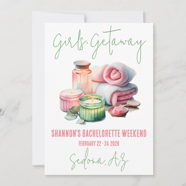 Invitación Chicas Getaway, Spa, Fiesta de fin de semana de Ba (Anverso)