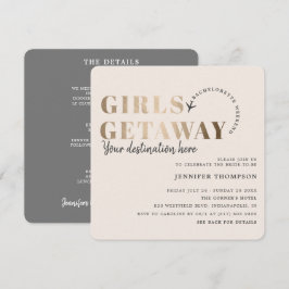 Invitación Chicas Getaway Taupe & Gold Bachelorette Weekend