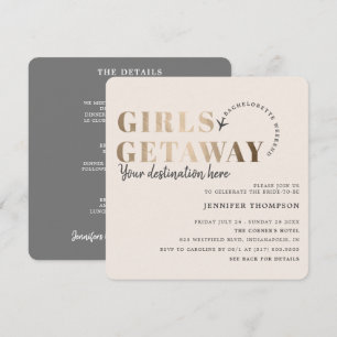 Invitación Chicas Getaway Taupe & Gold Bachelorette Weekend