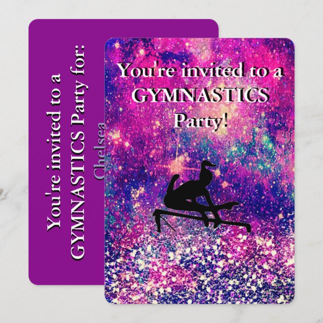 Invitación Chicas Gimnasia Fiesta de cumpleaños (Anverso / Reverso)