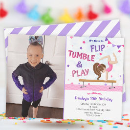 Invitación Chicas Gimnasia Púrpura Foto Partido Cumpleaños