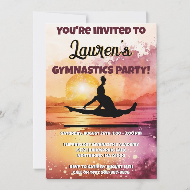 Invitación Chicas Gimnasia Sunset Beach Cumpleaños (Anverso)