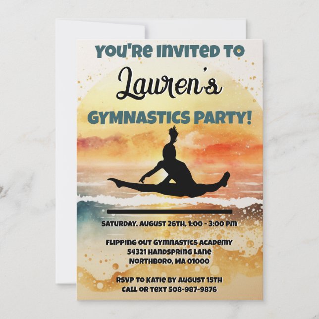 Invitación Chicas Gimnasia Sunset Beach Cumpleaños (Anverso)