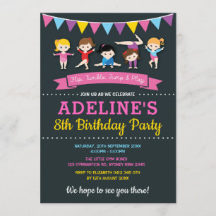 Invitación Chicas Gimnastic Birthday Fiesta Pink Chalkboard