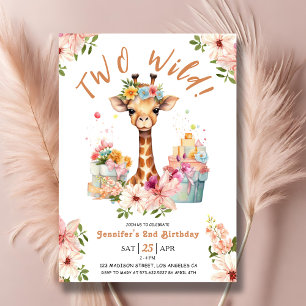 Invitación Chicas Giraffe 2º cumpleaños Safari rosa Dos salva