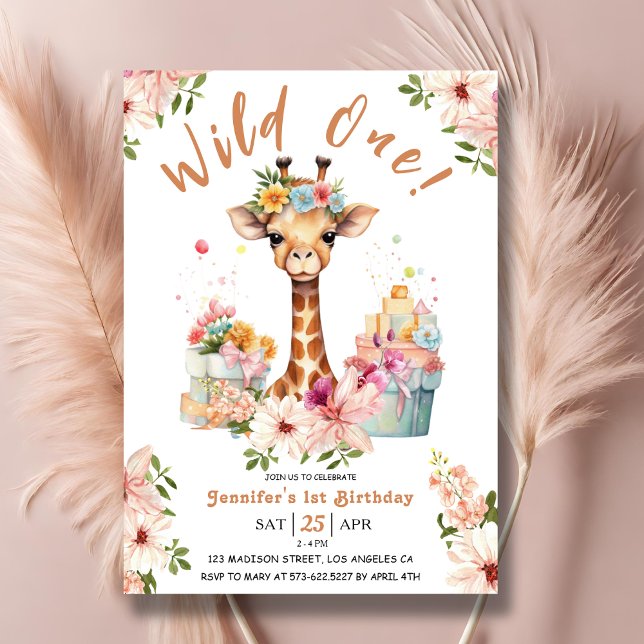 Invitación Chicas Giraffe Primer cumpleaños Safari rosa (Subido por el creador)
