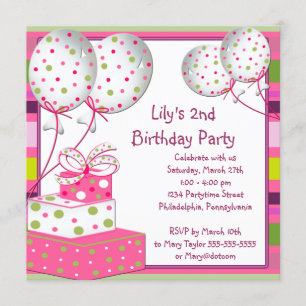 Invitación Chicas globos rosados Cumpleaños 2