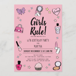 Invitación Chicas Gobiernan Makeup Spa Slumber Pink Birday
