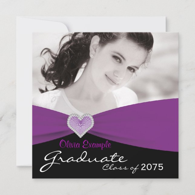 Invitación Chicas Graduación de fotografías moradas y negras (Anverso)