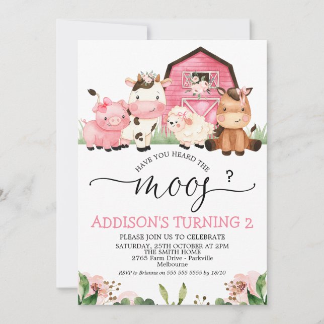 Invitación Chicas Granja Rosa Te Han Oído El Cumpleaños De Lo (Anverso)