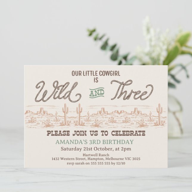 Invitación Chicas Green Rodeo Wild y Tres Años (Anverso de pie)