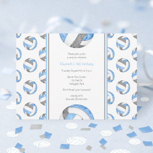 Invitación chicas grises azules de la fiesta de cumpleaños de