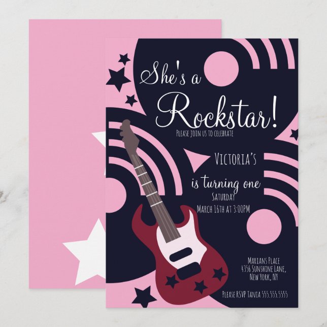 Invitación Chicas Guitarrista de Rockstar Cumpleaños Fiesta  (Anverso / Reverso)