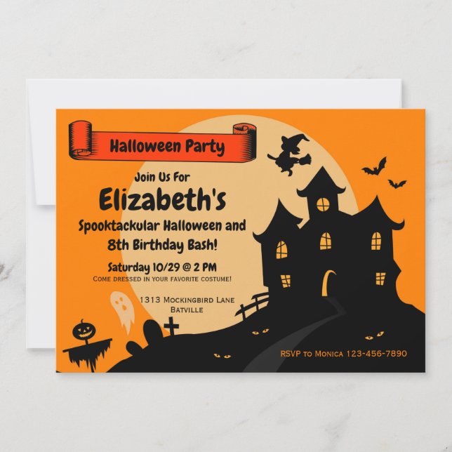 Invitación Chicas Halloween Spooktacular Fiesta de cumpleaños (Anverso)