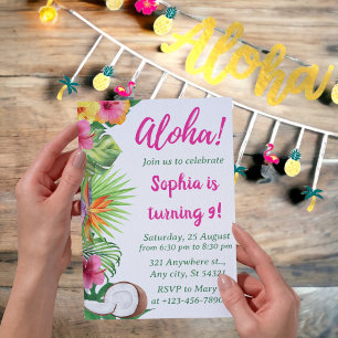Invitación Chicas Hawaiian Luau Fiesta, Aloha Tropical Birthd