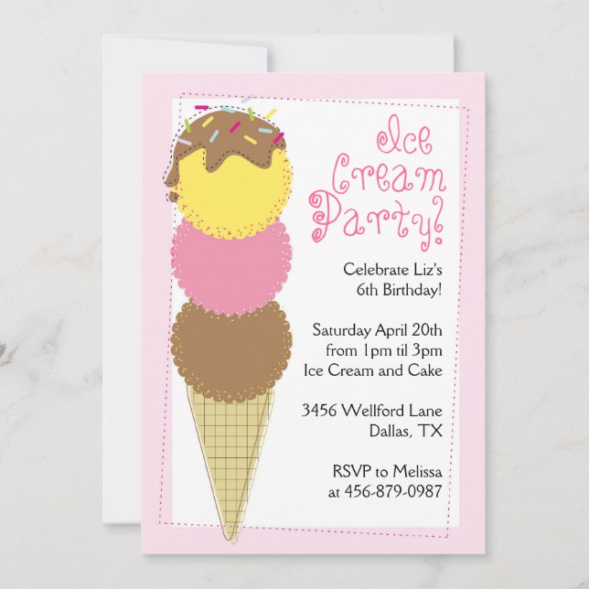 Invitación Chicas Ice Cream invita a fiesta de cumpleaños (Anverso)