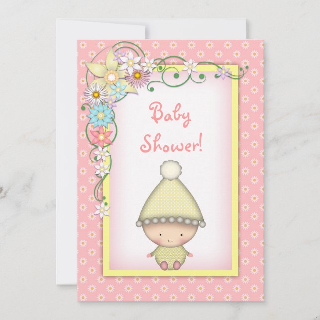 Invitación Chicas íntimos Baby Shower de primavera rosada y a (Anverso)