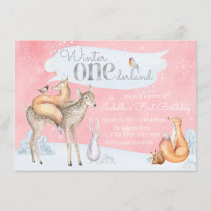 Invitación Chicas Invierno ONEderland Bosque 1er Cumpleaños