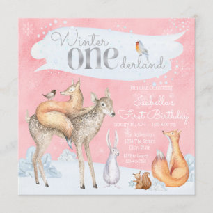 Invitación Chicas Invierno Onederland Bosque Primer Cumpleaño