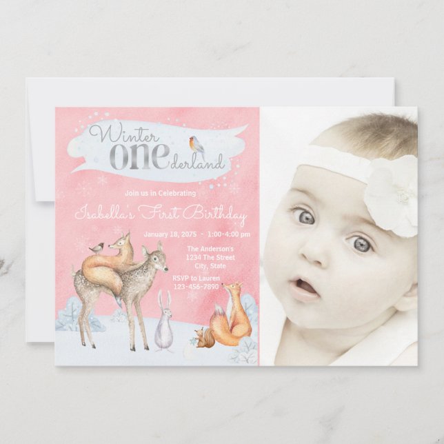 Invitación Chicas Invierno ONEderland Foto Cumpleaños (Anverso)