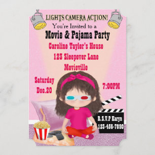 Invitación Chicas invitan a película y Fiesta Pajama