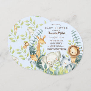 Invitación Chicas Jungle Animals Boys Baby Shower
