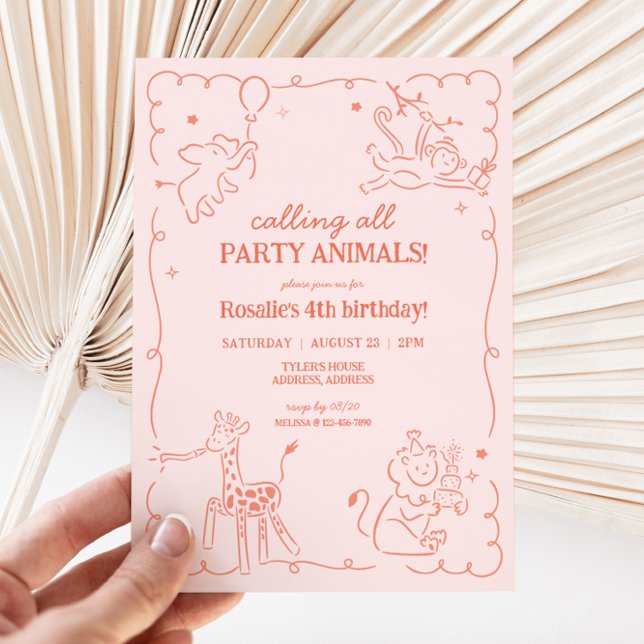 Invitación Chicas Jungle Zoo Safari Animales Cumpleaños (Girls Safari Jungle Party Animals Birthday Invite)