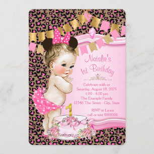 Invitación Chicas Leopard 1er cumpleaños