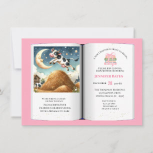 Invitación Chicas Libro Tema de Baby Shower Vaca por la Luna