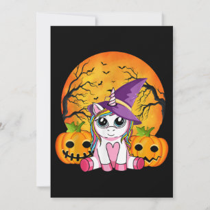 Invitación Chicas lindas de Halloween Unicornio brujo de Hall