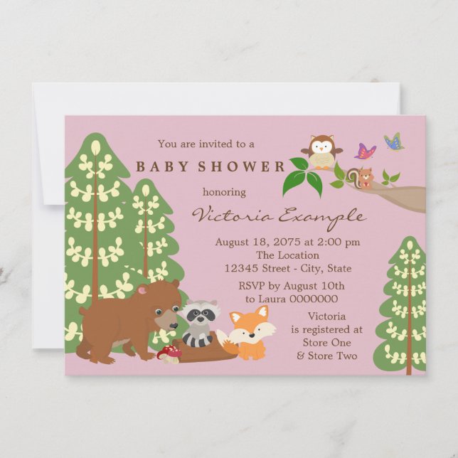 Invitación Chicas Lindas Fiesta de Bebé en el Bosque (Anverso)