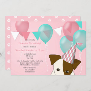 Invitación chicas lindos fiesta de cumpleaños de cachorro glo