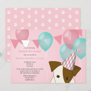 Invitación chicas lindos fiesta de cumpleaños de cachorro glo