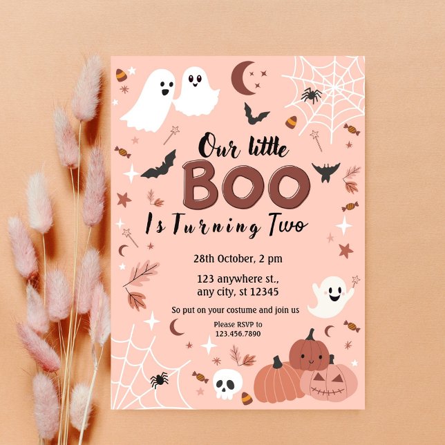Invitación Chicas lindos Pequeño Boo Halloween Cumpleaños Cua (Subido por el creador)