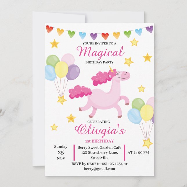 Invitación Chicas locos primero matan cumpleaños de Unicornio (Anverso)