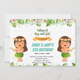 Invitación Chicas Luau o cumpleaños conjunto de gemelos