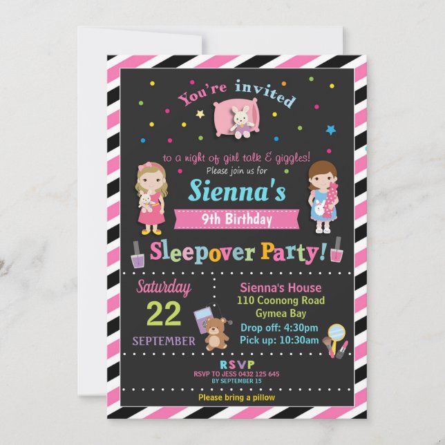 Invitación Chicas madereros del partido de cumpleaños Sleepov (Anverso)