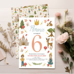 Invitación Chicas Magic Fairytale Princess Kids Cumpleaños<br><div class="desc">Este bonito diseño de invitación de cumpleaños para niños con temática de cuento de hadas presenta a un príncipe y una princesa modernos, con un castillo encantado, mariposas, flores, liebres, un ciervo mágico y hongos caprichosos. En la parte posterior de la invitación se muestra un patrón de cuento de hadas...</div>