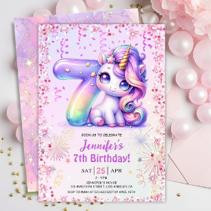 Invitación Chicas Magical Unicornio Séptimo Fiesta de Cumplea