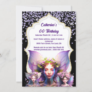 Invitación Chicas mágicos del purpurina de polvo de hada enca