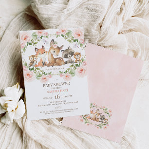 Invitación Chicas marco floral Woodland Baby Shower