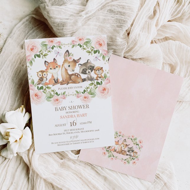 Invitación Chicas marco floral Woodland Baby Shower (Subido por el creador)