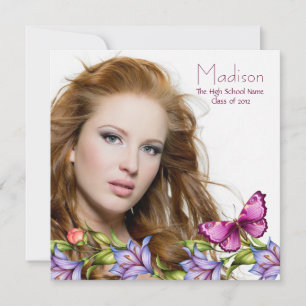 Invitación Chicas Mariposa Rosa Flores Silvestres Graduación