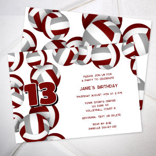Invitación chicas maroon grises de voleibol
