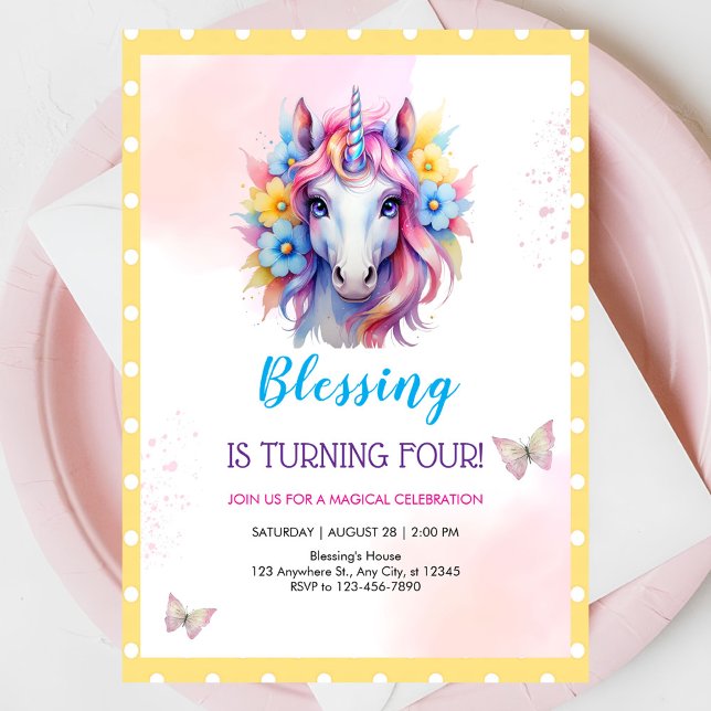 Invitación Chicas matan a niños de Unicornio rosado en cuarto (Subido por el creador)