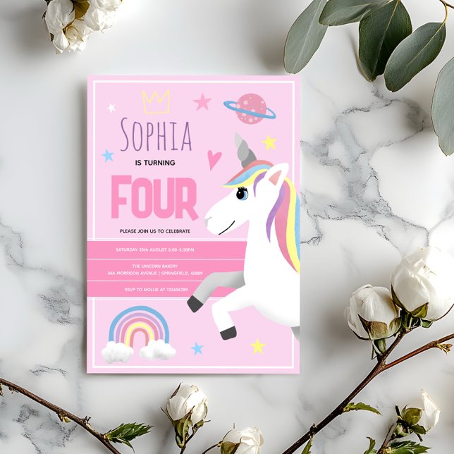 Invitación Chicas matan a niños de Unicornio rosado en cuarto (Subido por el creador)